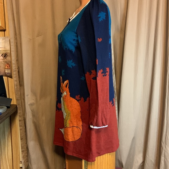 FOX SWEATER DRESS size medium Just Funky dark blue long sleeves Peter Pan collar - Picture 4 of 8